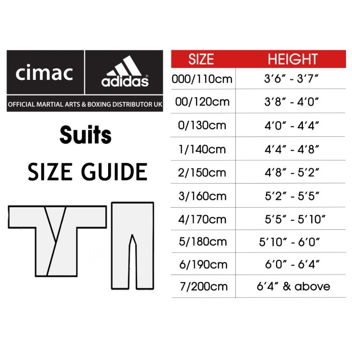Adidas judo gi size on sale chart