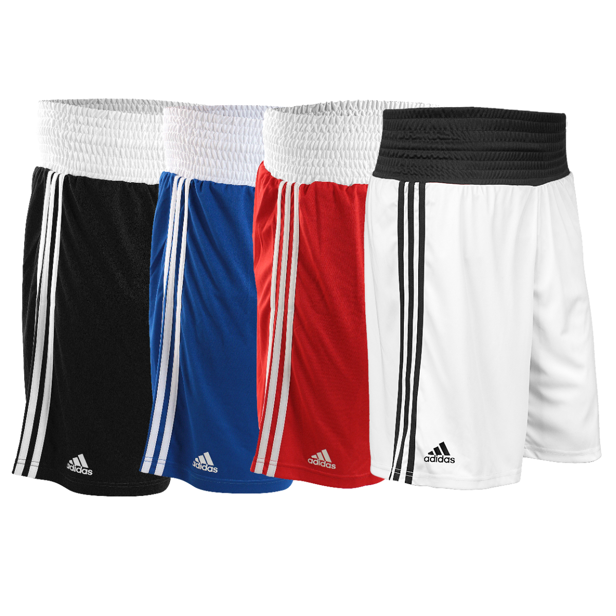 Boxing shorts White waist band Blue short with two Red stripes 